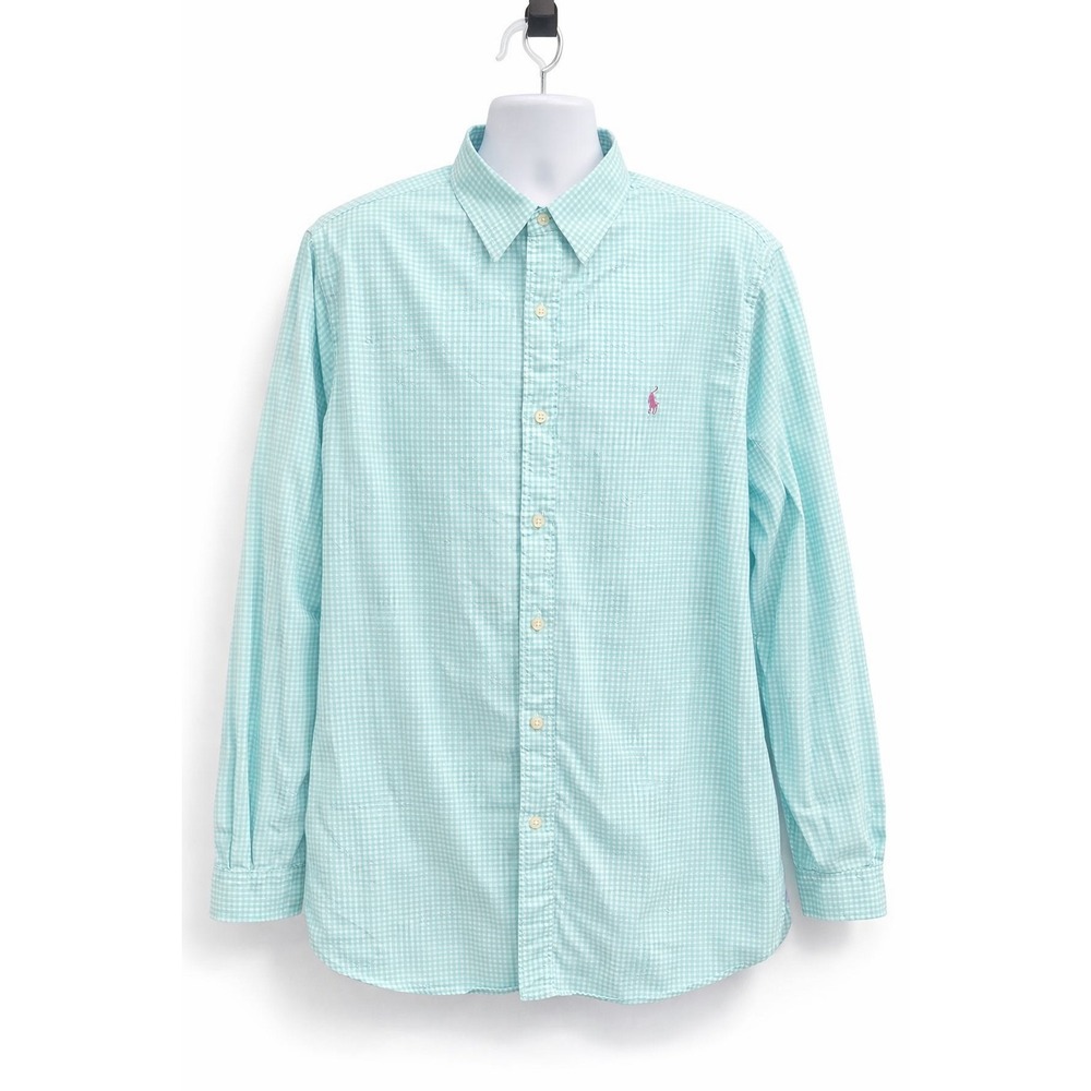 Ralph Lauren Polo Shirt Men's Classic Fit Stretch Checked Blue Button Down 2XL